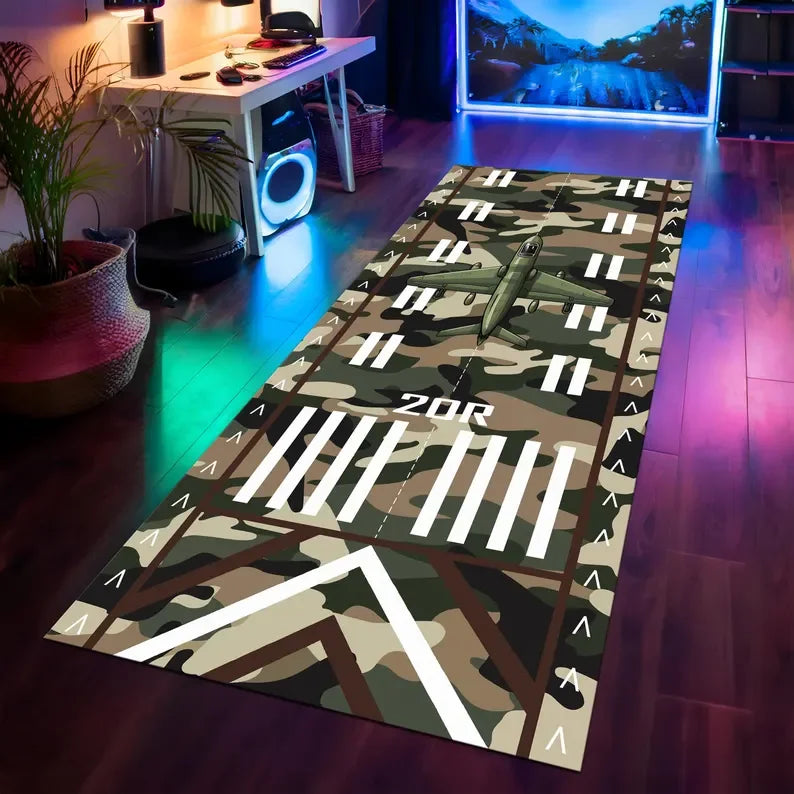 Runway Aviation Airport Track Design Rug - Modern Living Room & Bedroom Decorative Carpet - Hom Haven