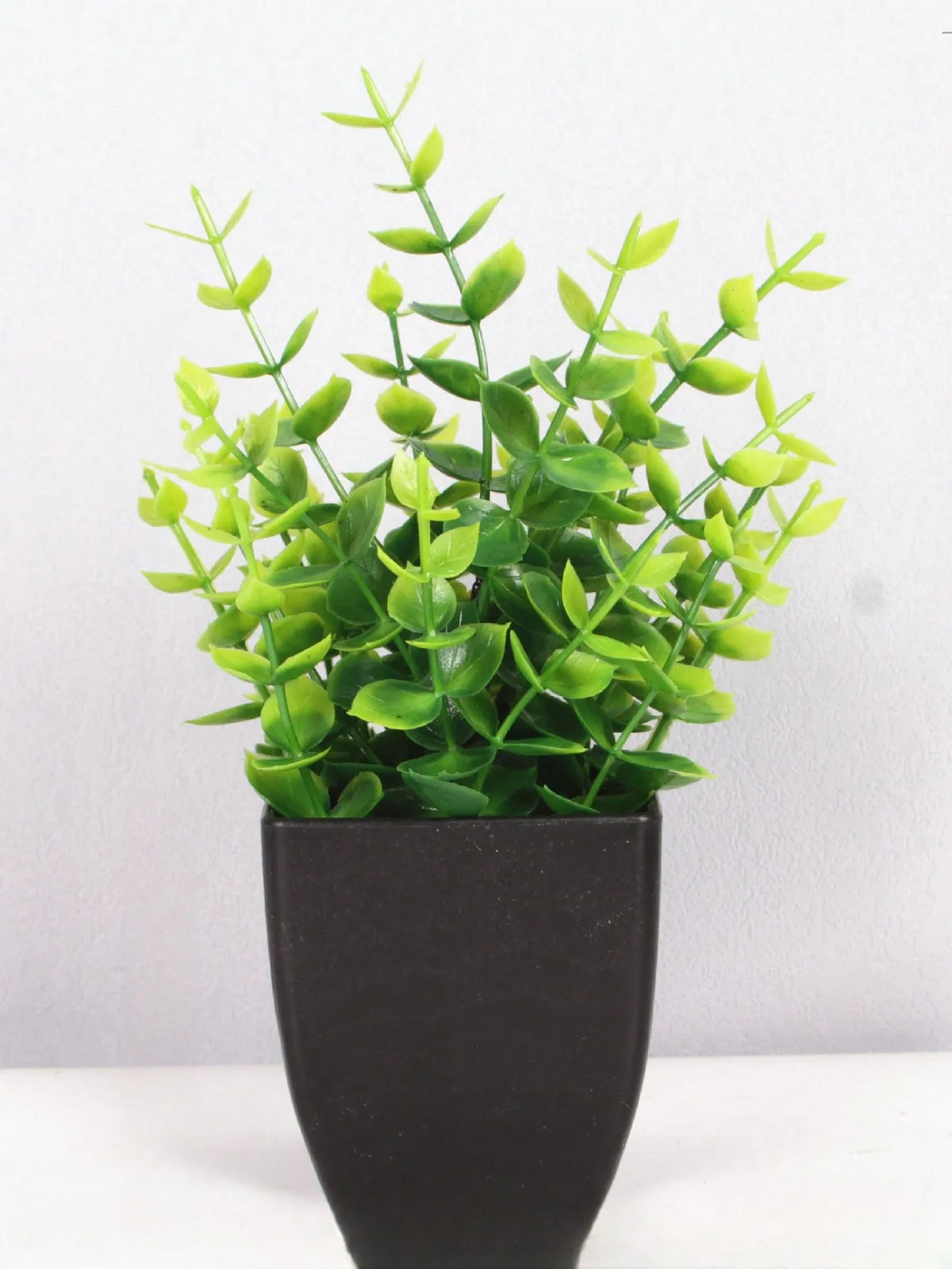 Mini Artificial Eucalyptus Potted Plant - Fake Plant in Black Pot for Indoor Home, Office & Bathroom Decor - Hom Haven