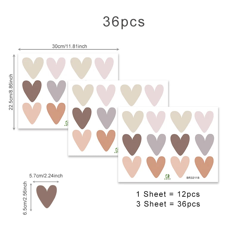 36-Piece Boho Heart Wall Stickers - Trendy Bohemian Wall Decals for Living Room, Bedroom & Nursery - Hom Haven