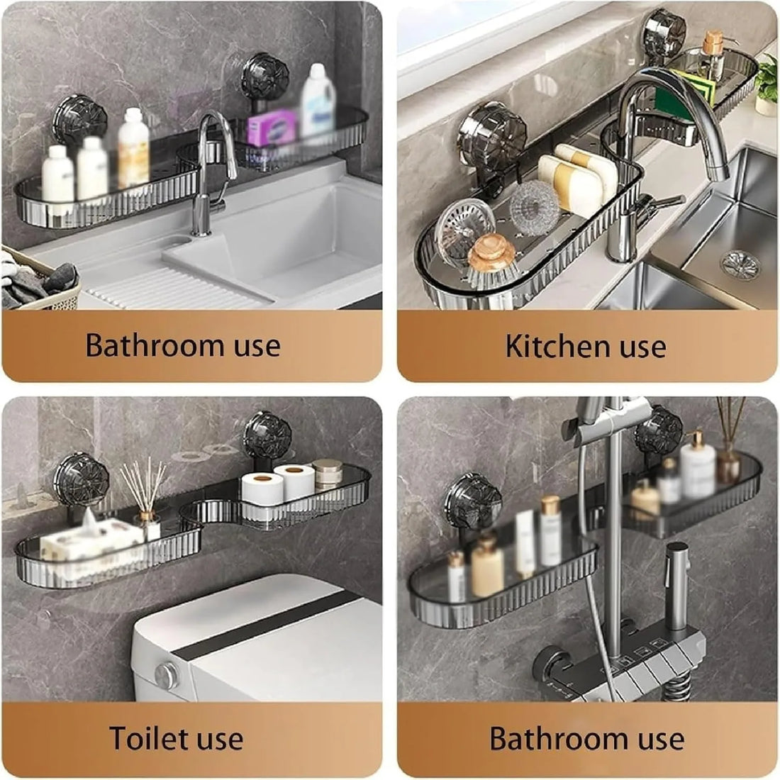 Wall-Mounted Suction Cup Bathroom Storage Rack