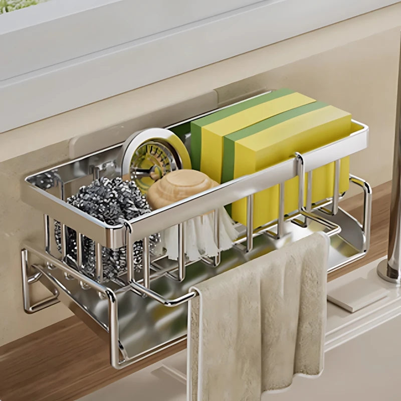Over-Sink Kitchen Organizer - Sponge Holder & Drying Rack with Faucet Mount, Space-Saving Storage for Sponges and Brushes