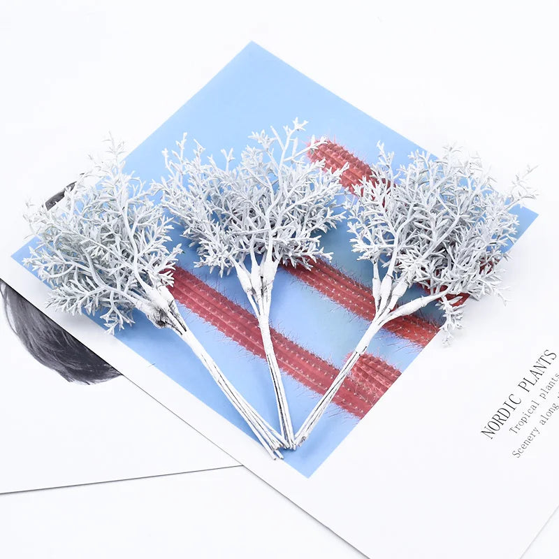 6pcs Christmas Tree Plastic Flowers for Scrapbooking Vases Home Decor Wedding Bridal Accessories Clearance Artificial Plants