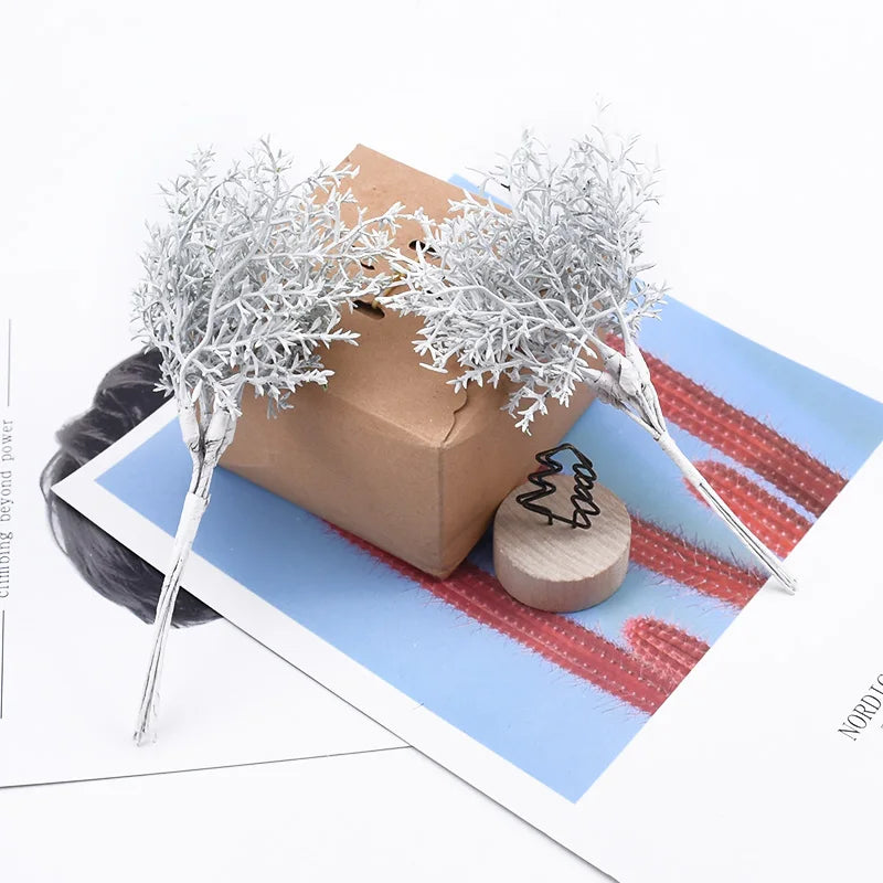 6pcs Christmas Tree Plastic Flowers for Scrapbooking Vases Home Decor Wedding Bridal Accessories Clearance Artificial Plants