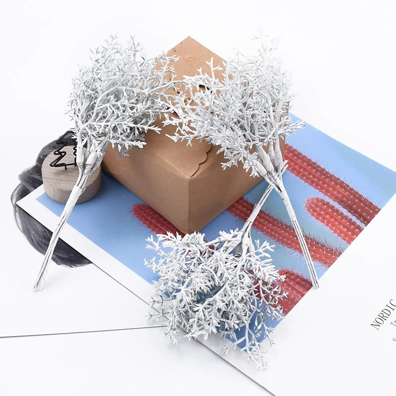 6pcs Christmas Tree Plastic Flowers for Scrapbooking Vases Home Decor Wedding Bridal Accessories Clearance Artificial Plants