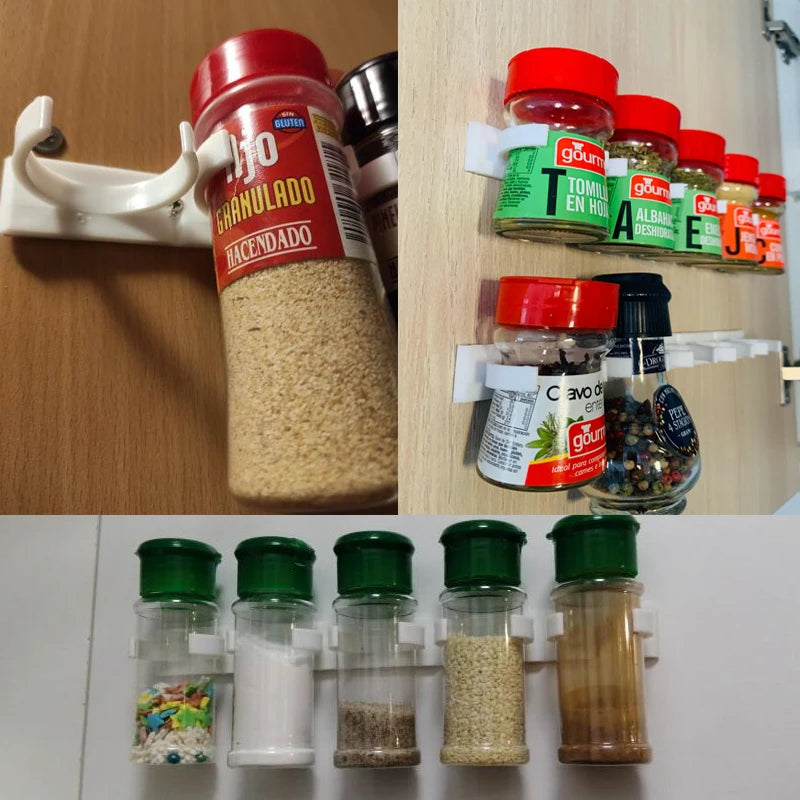 Wall Mount Spice Rack Organizer - Plastic Clip Holder for Kitchen Jars & Seasoning Bottles (1/4 Pcs) - Hom Haven