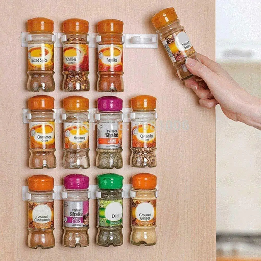 Wall Mount Spice Rack Organizer - Plastic Clip Holder for Kitchen Jars & Seasoning Bottles (1/4 Pcs) - Hom Haven