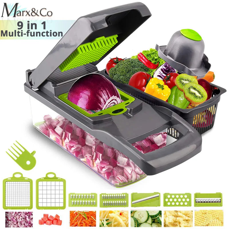 9-in-1 Vegetable Cutter & Slicer with Drain Basket