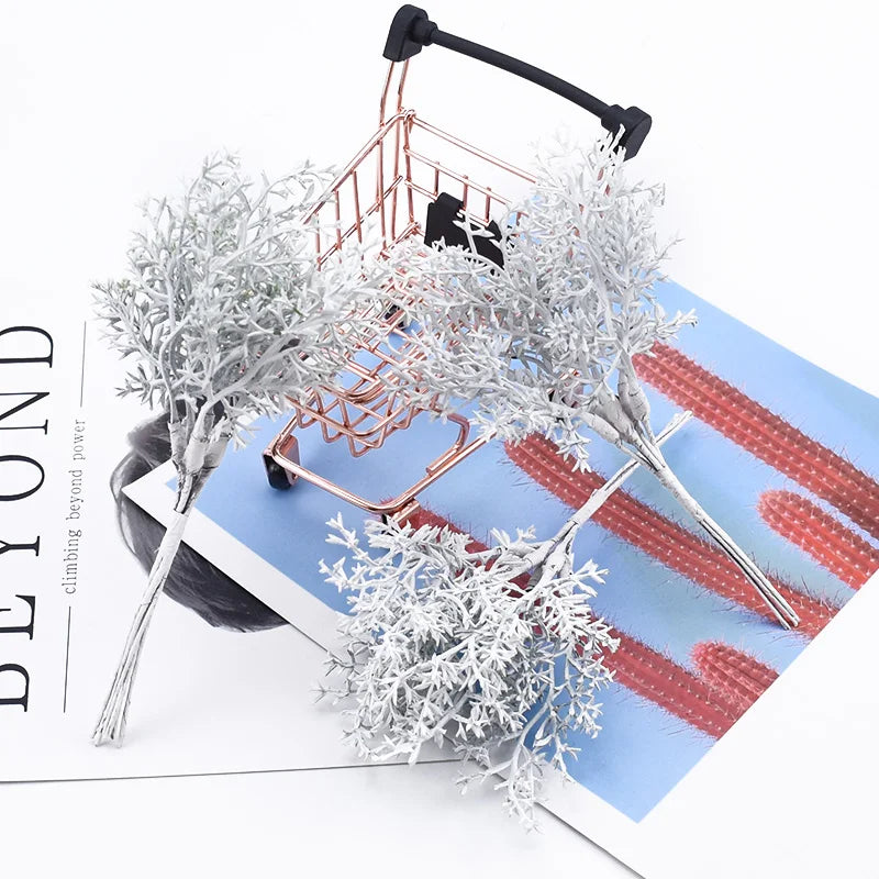 6pcs Christmas Tree Plastic Flowers for Scrapbooking Vases Home Decor Wedding Bridal Accessories Clearance Artificial Plants