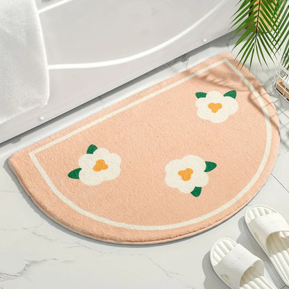 Small Fresh Text & Flowers Floor Mat - Anti-Slip Absorbent Bathroom & Bedroom Door Foot Pad (40x60cm) - Hom Haven