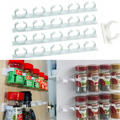 Wall Mount Spice Rack Organizer - Plastic Clip Holder for Kitchen Jars & Seasoning Bottles (1/4 Pcs) - Hom Haven