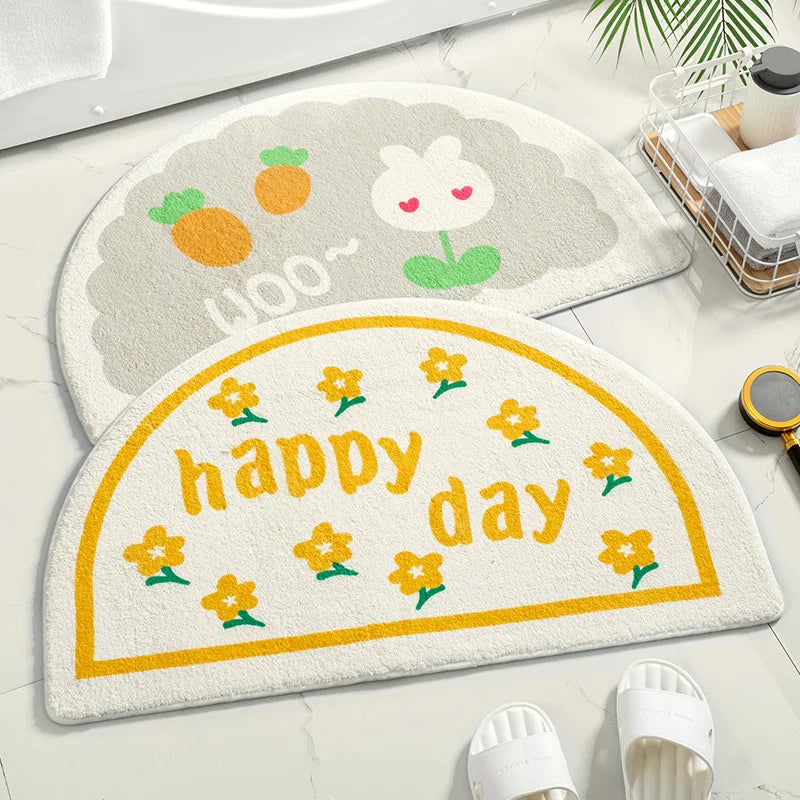 Small Fresh Text & Flowers Floor Mat - Anti-Slip Absorbent Bathroom & Bedroom Door Foot Pad (40x60cm) - Hom Haven