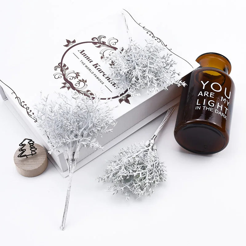 6pcs Christmas Tree Plastic Flowers for Scrapbooking Vases Home Decor Wedding Bridal Accessories Clearance Artificial Plants