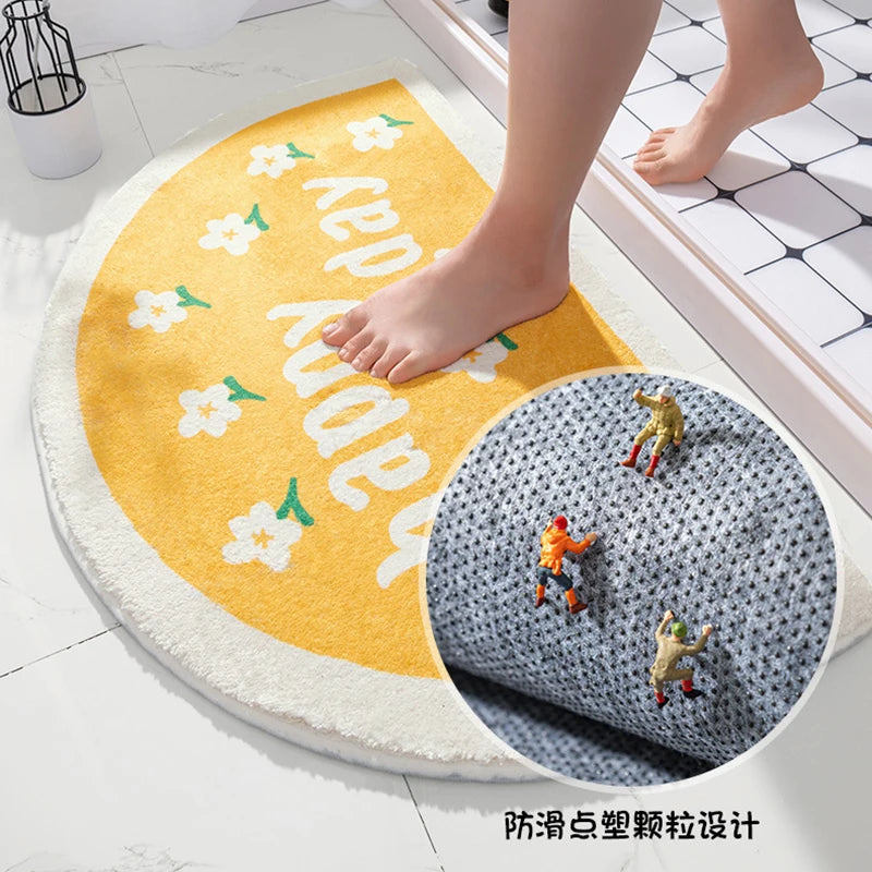 Small Fresh Text & Flowers Floor Mat - Anti-Slip Absorbent Bathroom & Bedroom Door Foot Pad (40x60cm) - Hom Haven