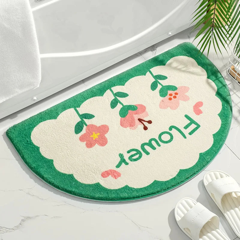 Small Fresh Text & Flowers Floor Mat - Anti-Slip Absorbent Bathroom & Bedroom Door Foot Pad (40x60cm) - Hom Haven