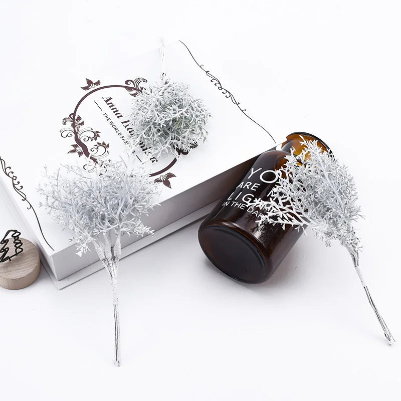 6pcs Christmas Tree Plastic Flowers for Scrapbooking Vases Home Decor Wedding Bridal Accessories Clearance Artificial Plants