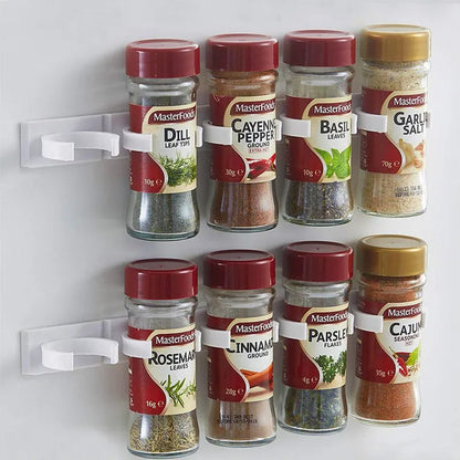 Wall Mount Spice Rack Organizer - Plastic Clip Holder for Kitchen Jars & Seasoning Bottles (1/4 Pcs) - Hom Haven