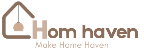 Logo of Hom Haven with a house and light bulb design on a white background