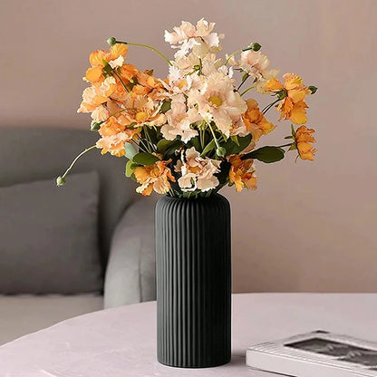 Striped Ceramic-Like Plastic Vase - Creative Decorative Flower Vase for Floral Arrangements & Home Decor - Hom Haven