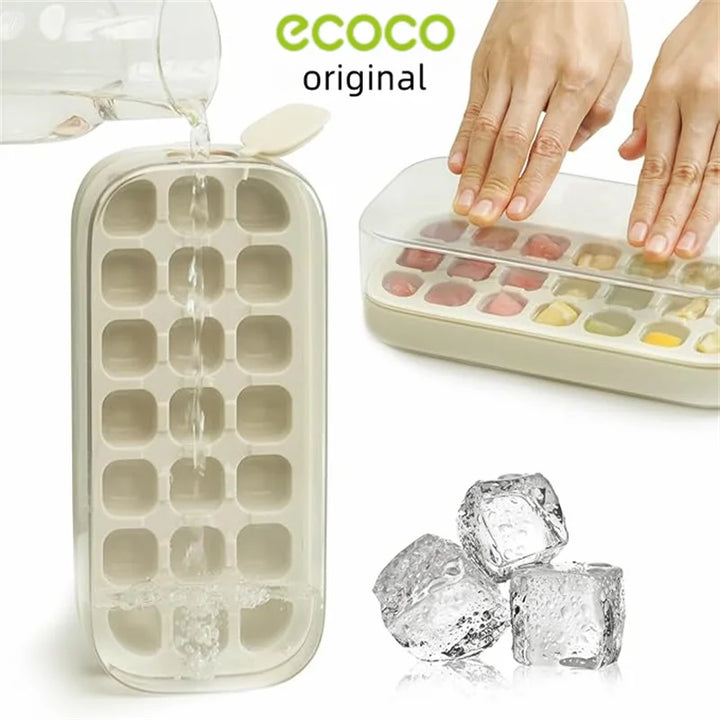 Ice Cube Tray with Lid & Bin, Quick-Release Freezer Ice Mold Set (7/14/21 PCs)