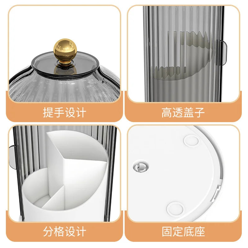 360° Rotating Makeup Brush & Cosmetic Organizer with Lid