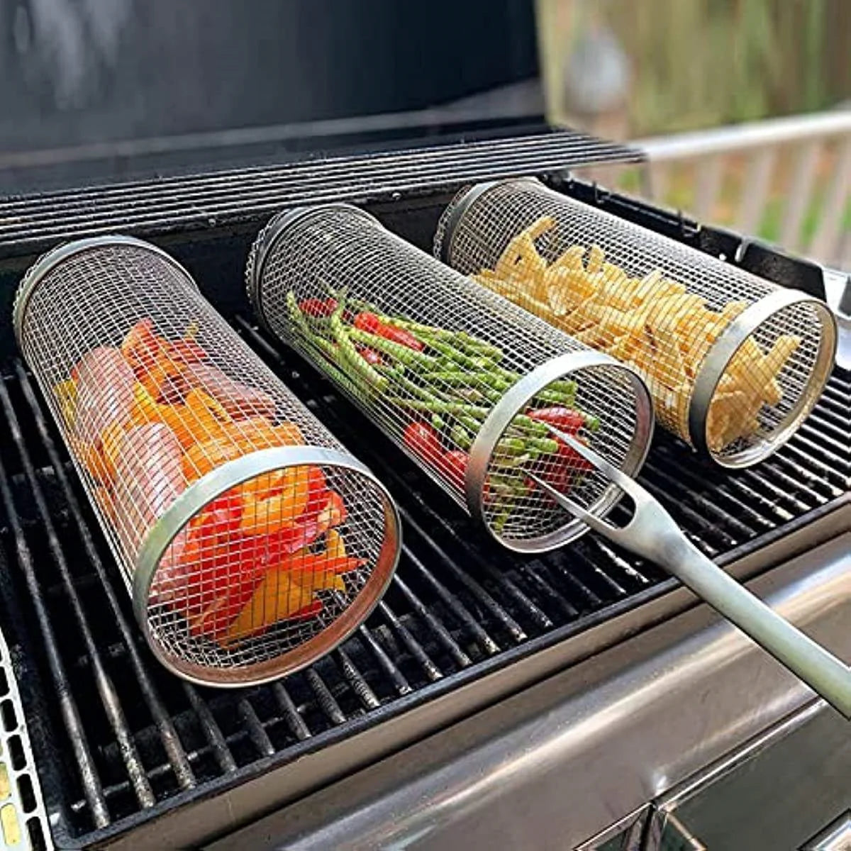 Stainless Steel BBQ Rolling Grill Basket - Hom Haven