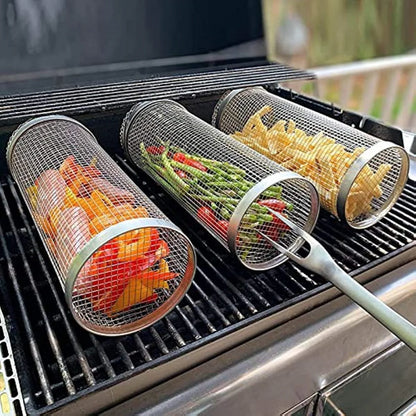 Stainless Steel BBQ Rolling Grill Basket - Hom Haven