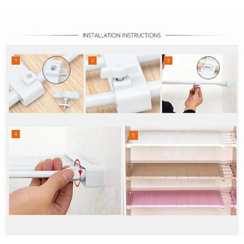 Adjustable Closet Shelf Organizer Extendable Wardrobe Divider Rack (No Drilling)