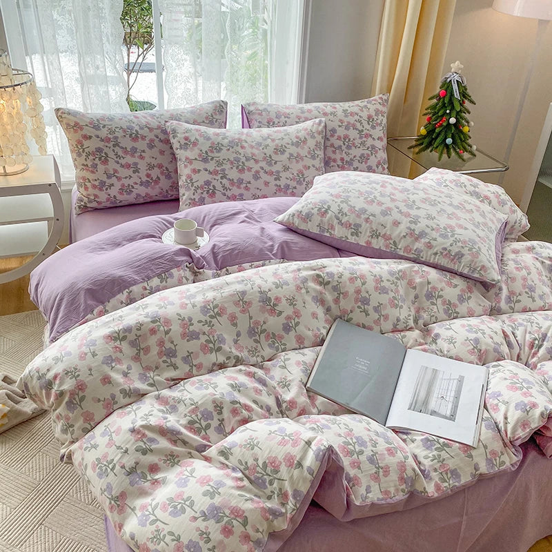 3-piece cartoon heart-shaped plant floral print set, a duvet cover and a pair of pillowcases (no padding), suitable for bedroom