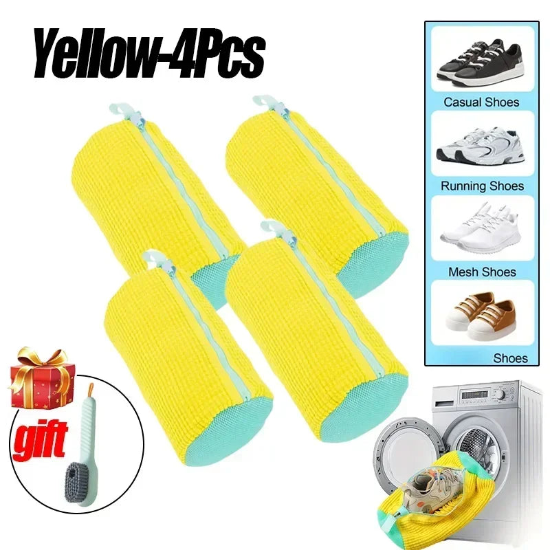Shoe Washing Machine Bag with Liquid Shoe Brush Set - Durable Laundry Shoe Bag for All Shoe Types (1/2/4 Pcs)