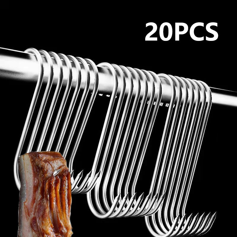 Stainless Steel S-Hook with Pointed Tip - Meat Hanger & Kitchen Storage Hook for Butcher Shop & Home