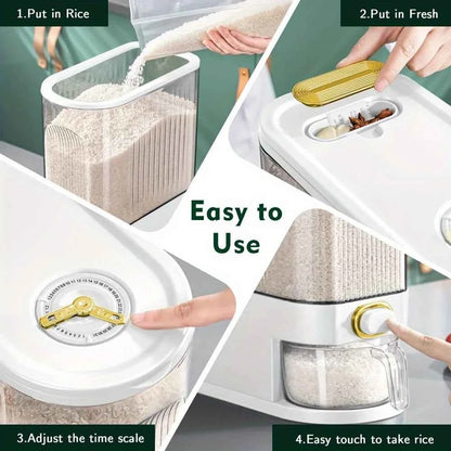 Large Kitchen Rice Dispenser - 5kg/10kg Pantry Storage Solution with Built-in Measuring Cup - Hom Haven