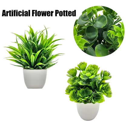 Mini Artificial Potted Flowers Bonsai - Fake Plant Table Decor & Home Garden Ornament - Hom Haven
