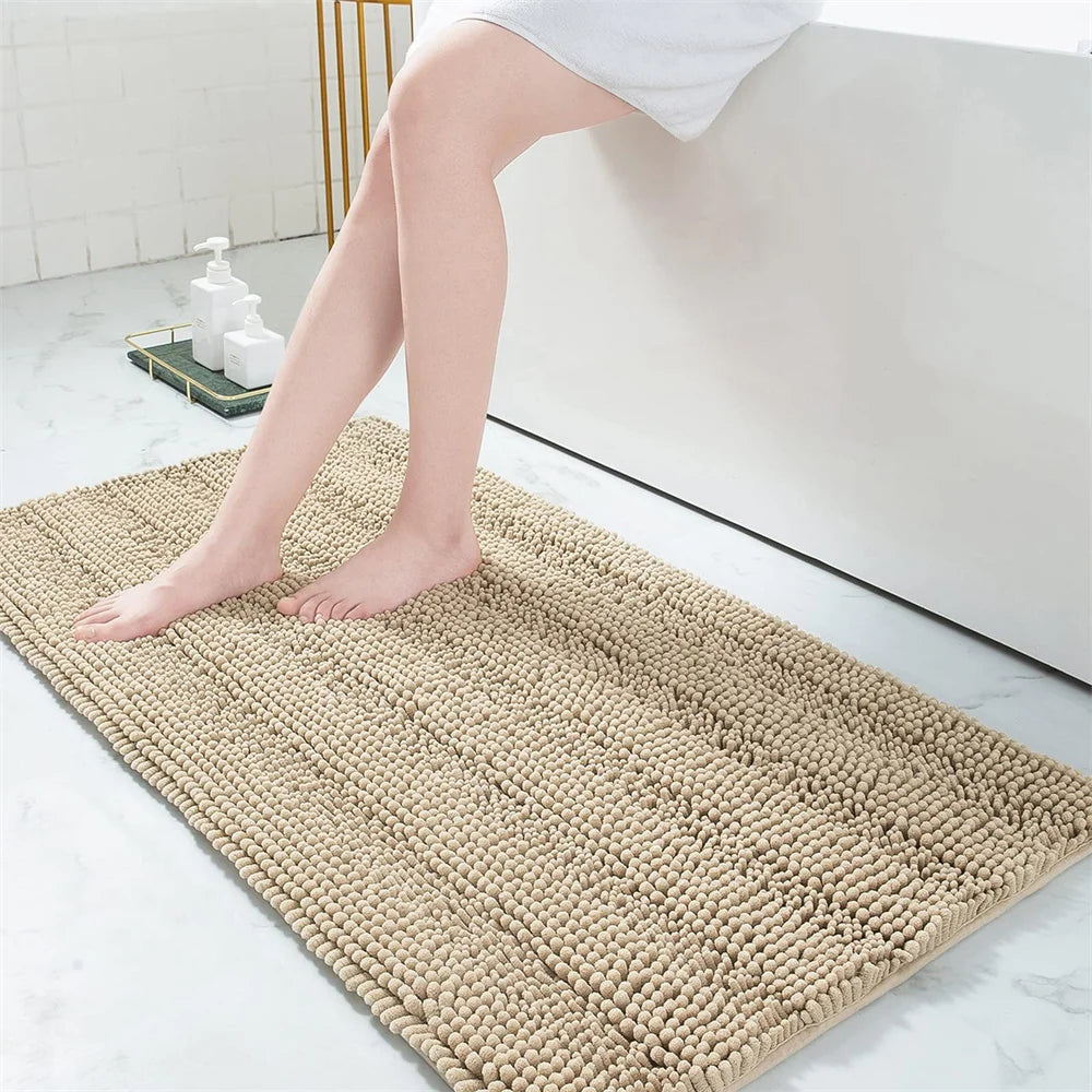 Olanly Chenille Bathroom Rug Non-Slip Bath Mat Soft Shower Bathroom Mat Floor Tub Fluffy Shag Bath Foot Rugs Microfiber Carpet