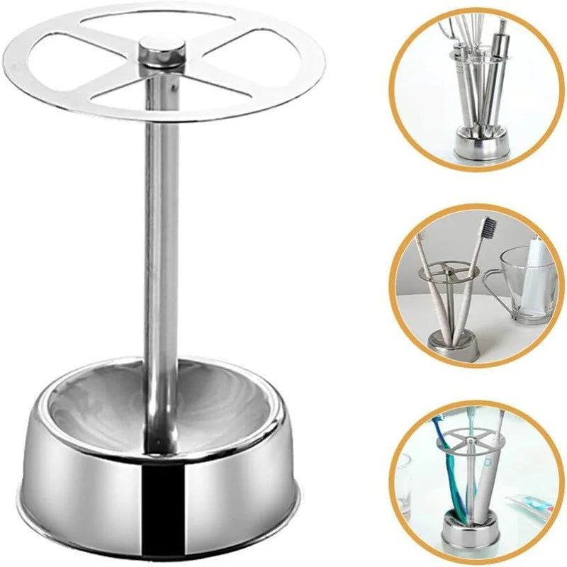 Stainless Steel Toothbrush Holder, Makeup Brush Organizer with 6 Slots, Wall Mounted Bathroom Storage for Electric Toothbrush