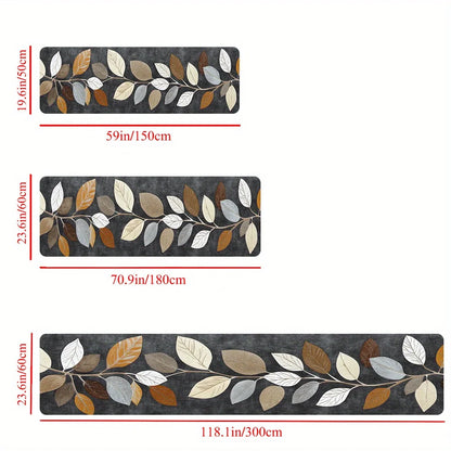 VIKAMA Leaf Pattern Gradient Grey Kitchen Rug - Waterproof Doormat & Bedroom Runner Carpet - Hom Haven