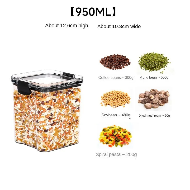 5-Piece Transparent Sealed Storage Jar Set - Stackable Airtight Kitchen Organizer for Dried Goods & Multigrain (700ml-1800ml)