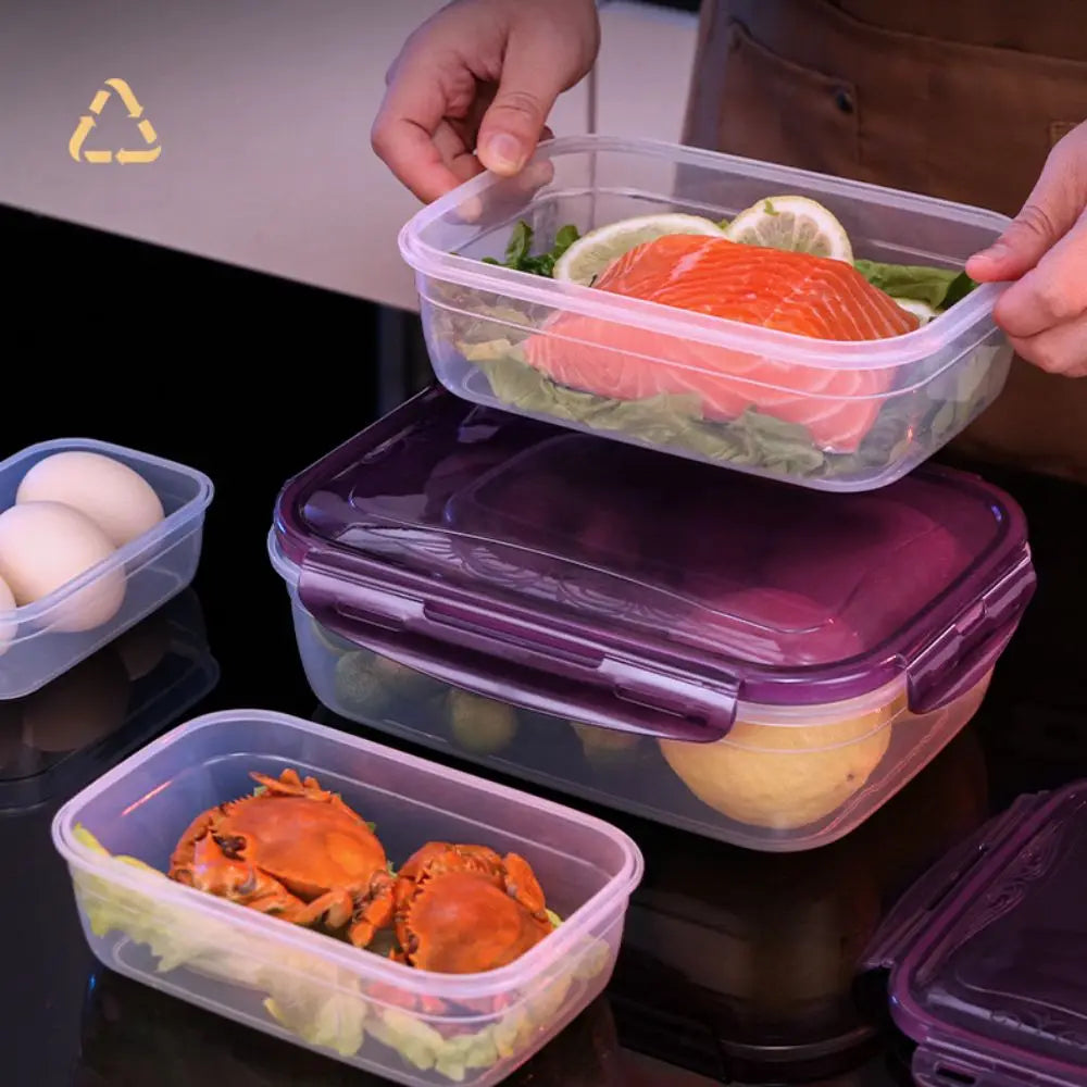 Sealed Rectangular Refrigerator Storage Box - Stackable Microwave-Safe Plastic Lunch Box with Lid