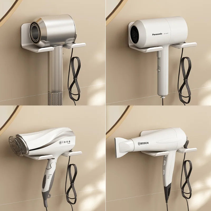 Wall-Mounted Hair Dryer Holder & Straightener Stand - Nail-Free Aluminum Bathroom Storage Shelf - Hom Haven
