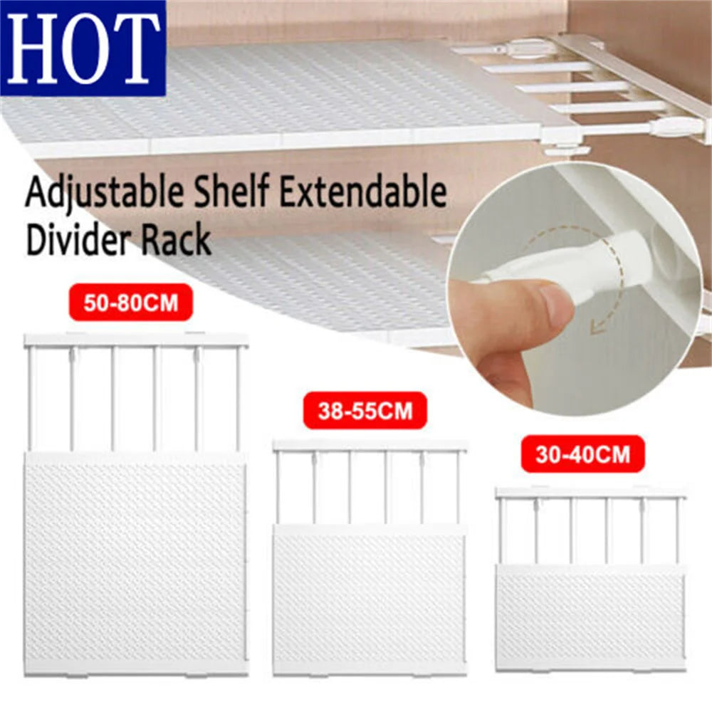 Adjustable Closet Shelf Organizer Extendable Wardrobe Divider Rack (No Drilling)