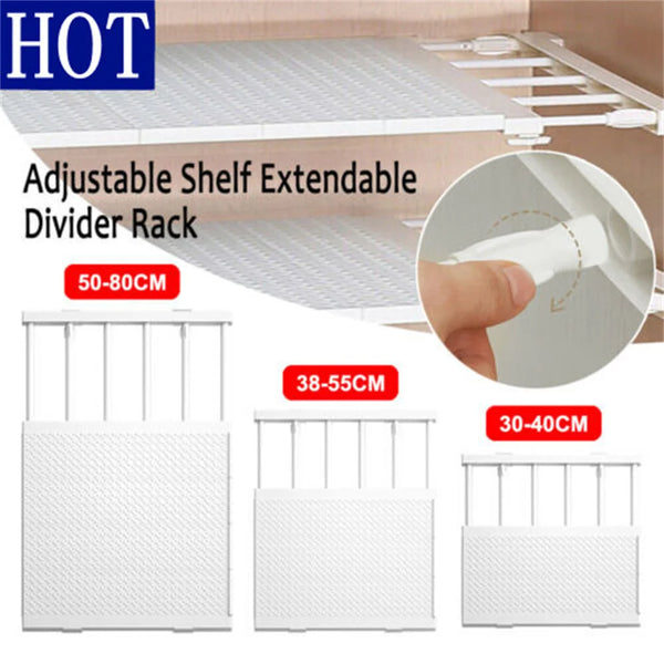 Adjustable Closet Shelf Organizer Extendable Wardrobe Divider Rack (No Drilling) - Hom Haven