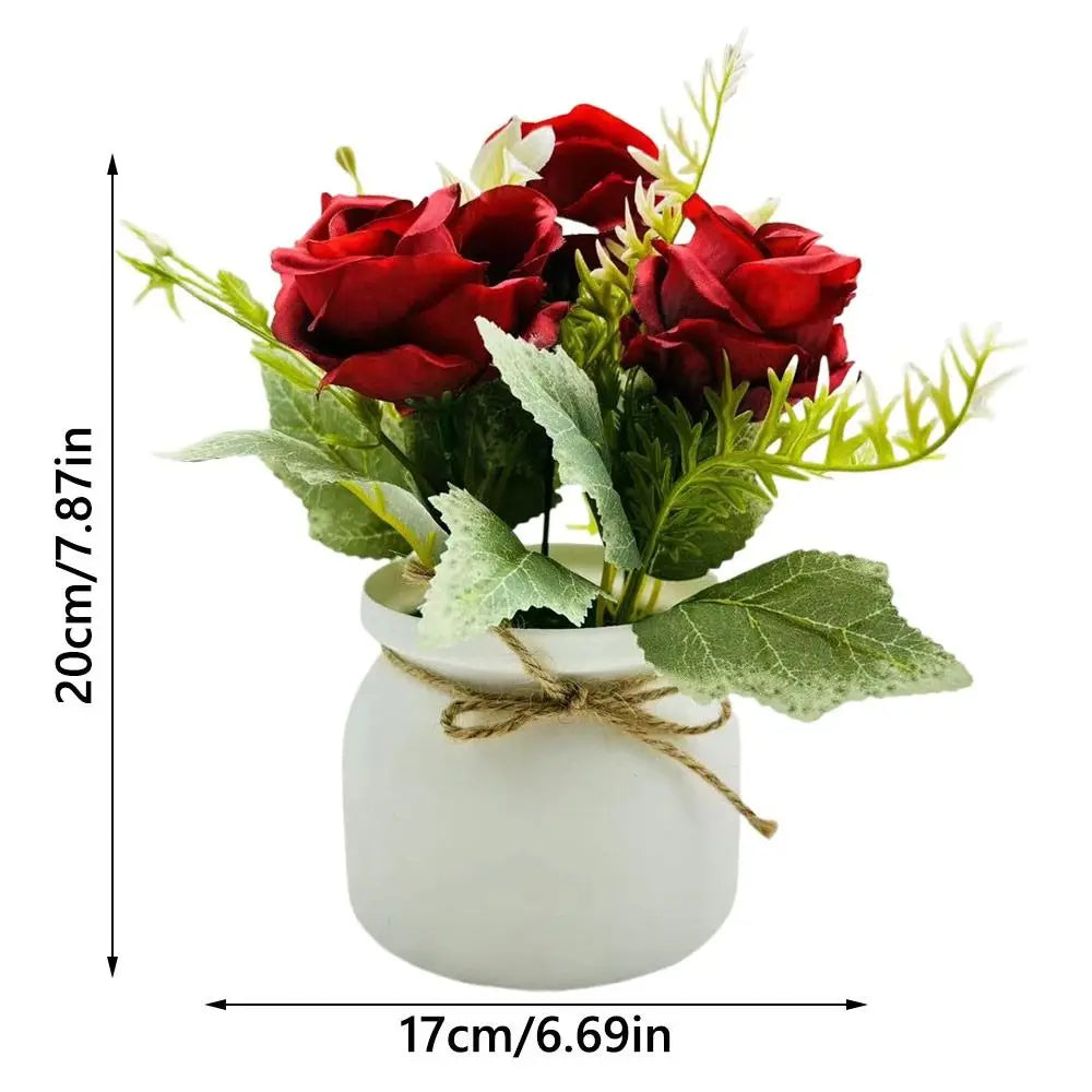 3-Rose Artificial Potted Plant - Realistic Fake Flower Miniscape with Vibrant Colors for Home Decor