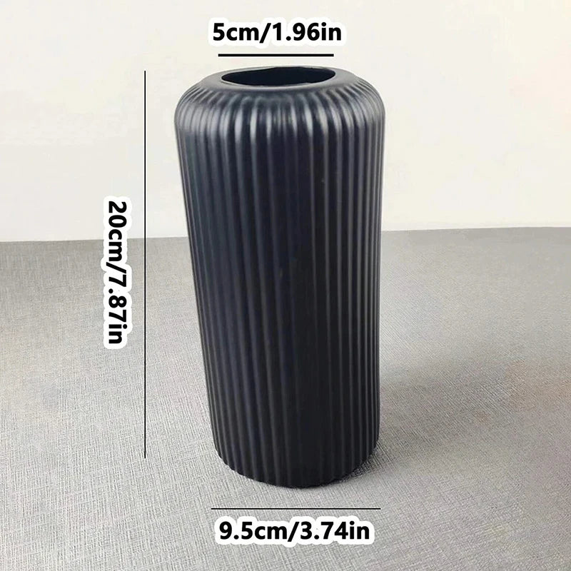 Striped Ceramic-Like Plastic Vase - Creative Decorative Flower Vase for Floral Arrangements & Home Decor - Hom Haven