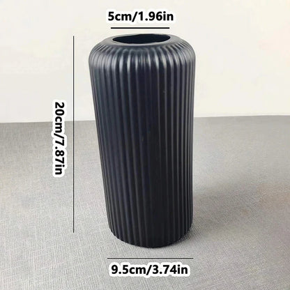 Striped Ceramic-Like Plastic Vase - Creative Decorative Flower Vase for Floral Arrangements & Home Decor - Hom Haven