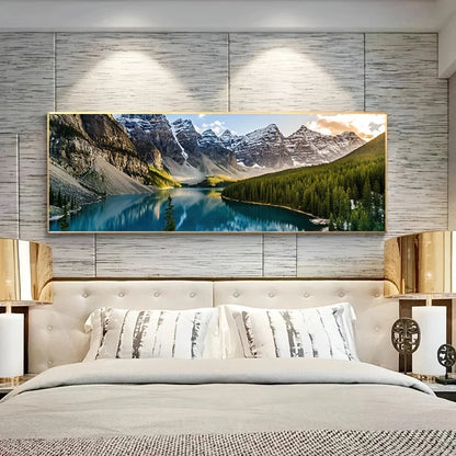 Landscape Canvas Wall Art - Lake, Forest & Mountain Scenery Painting Poster for Living Room & Bedroom - Hom Haven