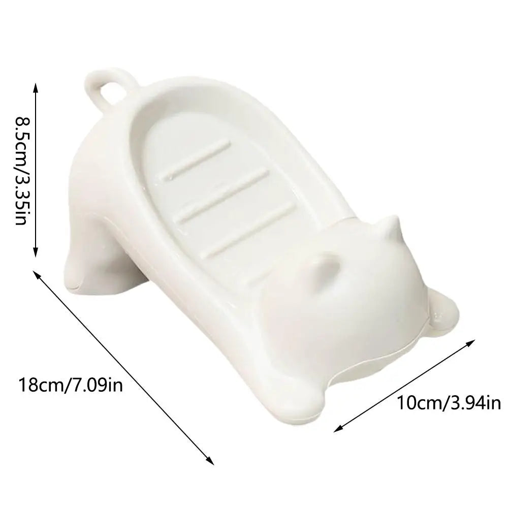 Cute Cartoon Cat Soap Dish with Drainage - Plastic Bathroom Holder for Soap & Sponges