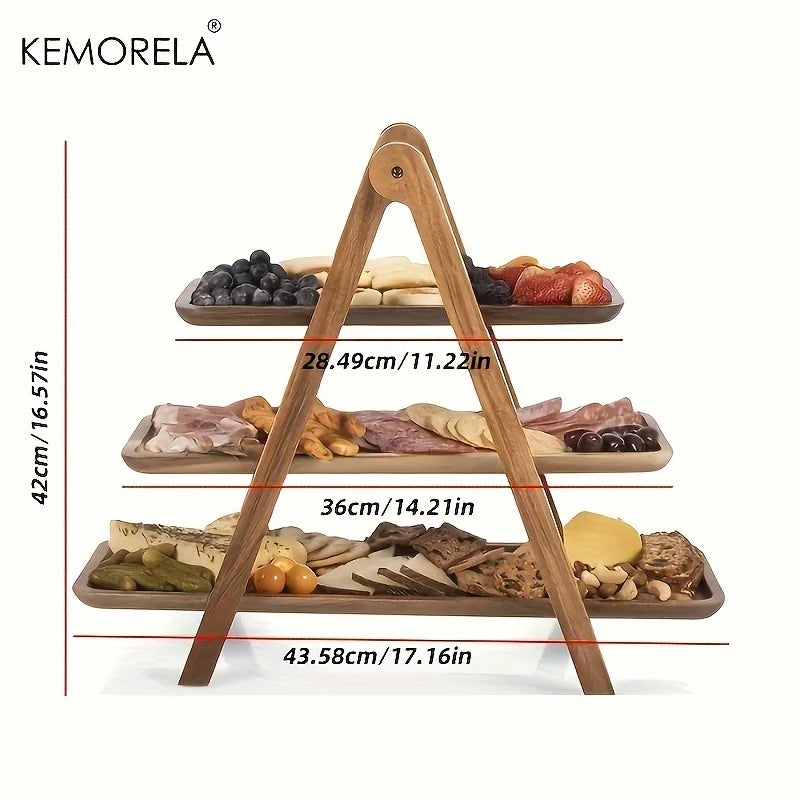 3 Tier Serving Tray Three Tiered Cupcake Stand Rectangle Serving Platter Wooden Tiered Tray Party Serving Brown Decorative Tray