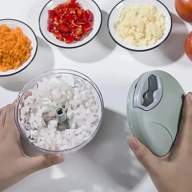 Manual Garlic Chopper & Vegetable Cutter - 500/900ml Rotating Slicer, Crusher & Meat Grinder