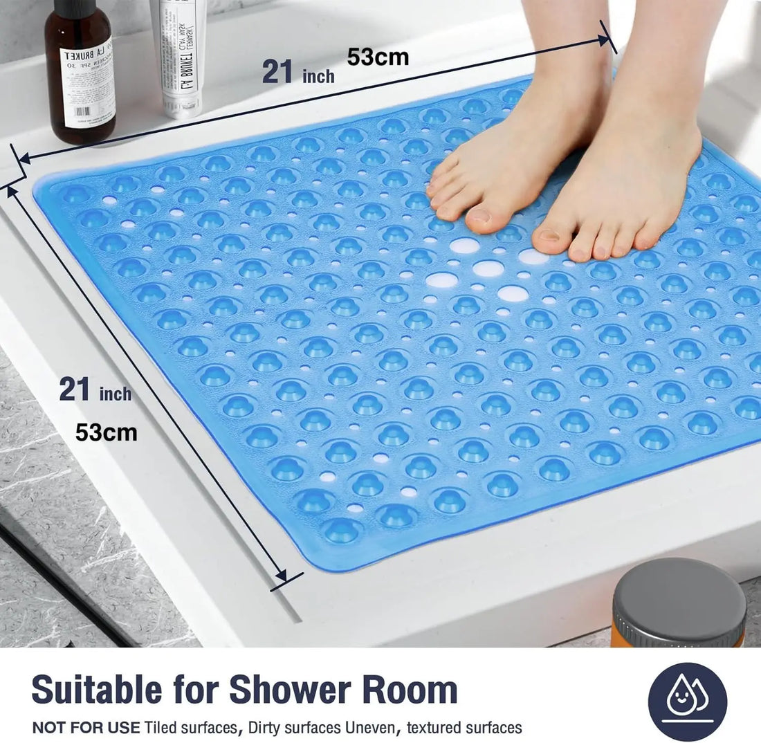 21x21 Inch Square Non-Slip Shower Mat - Clear PVC Anti-Slip Bathroom Stall Floor Mat