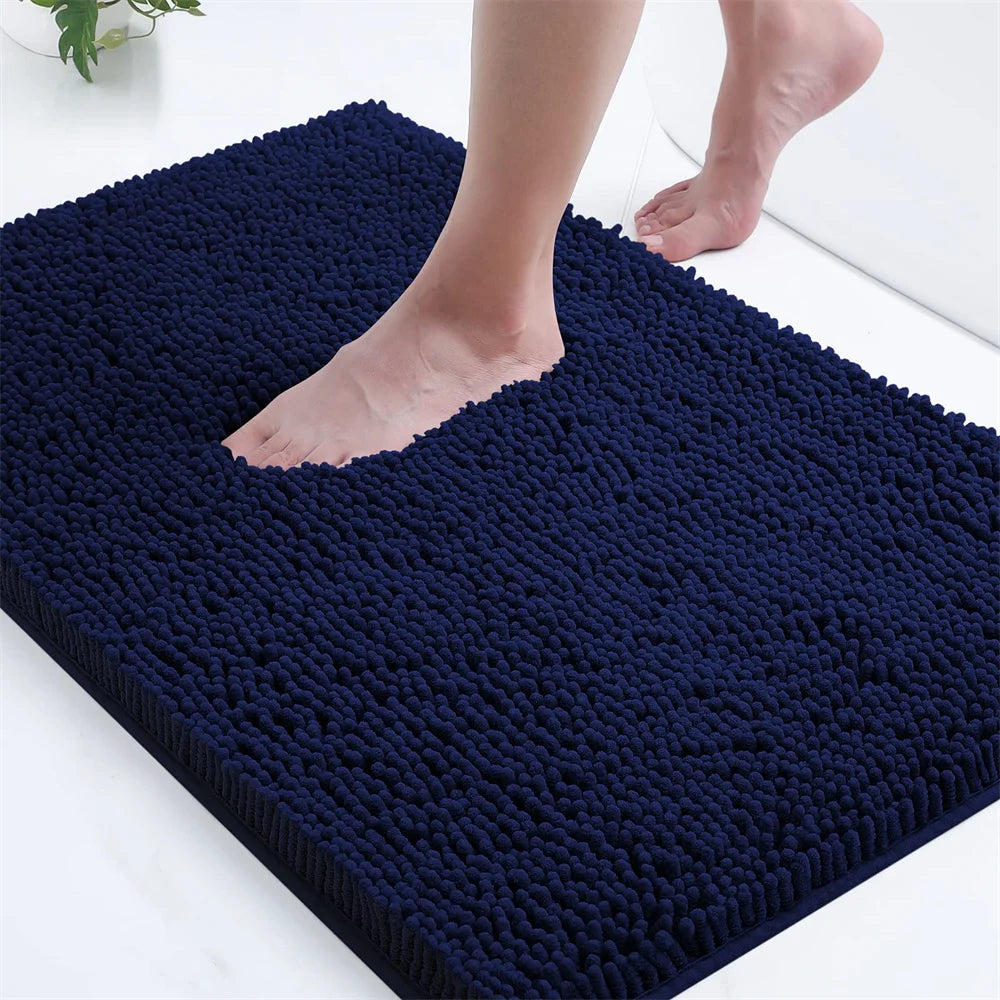 Olanly Chenille Bathroom Rug Non-Slip Bath Mat Soft Shower Bathroom Mat Floor Tub Fluffy Shag Bath Foot Rugs Microfiber Carpet