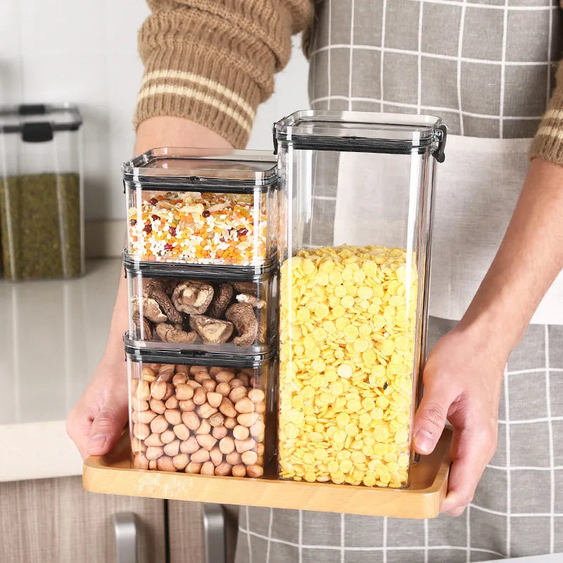 5-Piece Transparent Sealed Storage Jar Set - Stackable Airtight Kitchen Organizer for Dried Goods & Multigrain (700ml-1800ml)